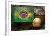 Grunge Flag Of Brasil On The Wall And Ball-yuran-78-Framed Art Print