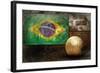 Grunge Flag Of Brasil On The Wall And Ball-yuran-78-Framed Art Print