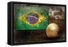 Grunge Flag Of Brasil On The Wall And Ball-yuran-78-Framed Stretched Canvas