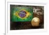 Grunge Flag Of Brasil On The Wall And Ball-yuran-78-Framed Art Print