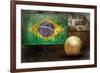 Grunge Flag Of Brasil On The Wall And Ball-yuran-78-Framed Art Print