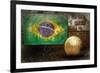 Grunge Flag Of Brasil On The Wall And Ball-yuran-78-Framed Art Print