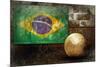 Grunge Flag Of Brasil On The Wall And Ball-yuran-78-Mounted Art Print