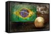 Grunge Flag Of Brasil On The Wall And Ball-yuran-78-Framed Stretched Canvas