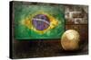 Grunge Flag Of Brasil On The Wall And Ball-yuran-78-Stretched Canvas