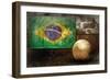 Grunge Flag Of Brasil On The Wall And Ball-yuran-78-Framed Art Print