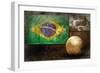 Grunge Flag Of Brasil On The Wall And Ball-yuran-78-Framed Art Print