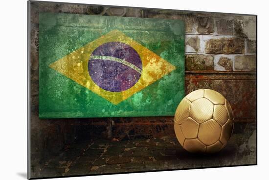 Grunge Flag Of Brasil On The Wall And Ball-yuran-78-Mounted Art Print