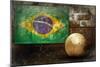 Grunge Flag Of Brasil On The Wall And Ball-yuran-78-Mounted Art Print