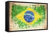 Grunge Flag Of Brazil On Wooden Texture-donatas1205-Framed Stretched Canvas