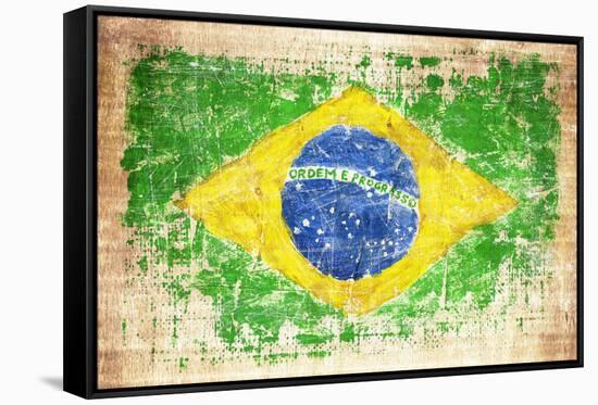 Grunge Flag Of Brazil On Wooden Texture-donatas1205-Framed Stretched Canvas