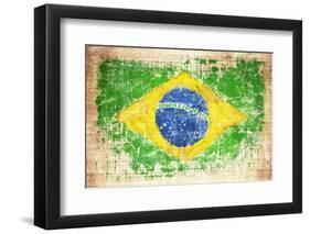 Grunge Flag Of Brazil On Wooden Texture-donatas1205-Framed Premium Photographic Print