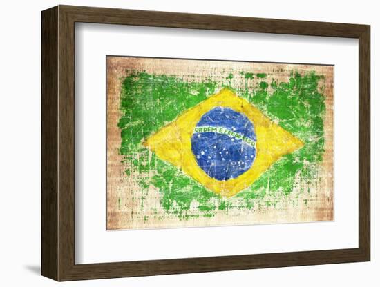 Grunge Flag Of Brazil On Wooden Texture-donatas1205-Framed Photographic Print