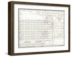 Grunge Horizontal Architectural Background with Elements of Plan and Facade Drawings-tairen-Framed Art Print