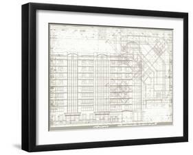 Grunge Horizontal Architectural Background with Elements of Plan and Facade Drawings-tairen-Framed Art Print