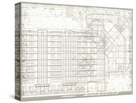 Grunge Horizontal Architectural Background with Elements of Plan and Facade Drawings-tairen-Stretched Canvas