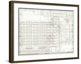 Grunge Horizontal Architectural Background with Elements of Plan and Facade Drawings-tairen-Framed Art Print