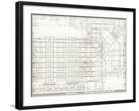 Grunge Horizontal Architectural Background with Elements of Plan and Facade Drawings-tairen-Framed Art Print