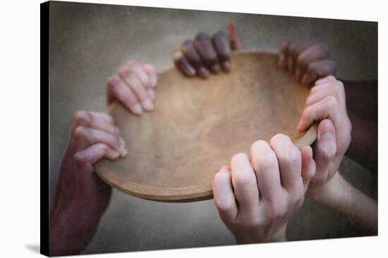 Grunge Image of Many Hands Holding an Empty Bowl-soupstock-Stretched Canvas