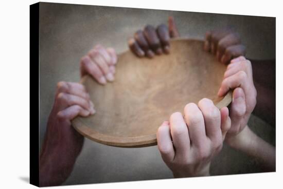 Grunge Image of Many Hands Holding an Empty Bowl-soupstock-Stretched Canvas