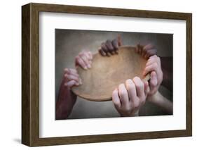 Grunge Image of Many Hands Holding an Empty Bowl-soupstock-Framed Photographic Print