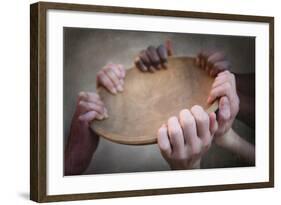 Grunge Image of Many Hands Holding an Empty Bowl-soupstock-Framed Photographic Print