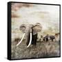 Grunge Image of Walking Elephants-Svetlana Foote-Framed Stretched Canvas