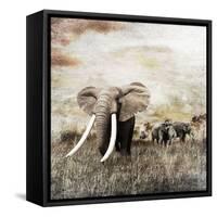 Grunge Image of Walking Elephants-Svetlana Foote-Framed Stretched Canvas