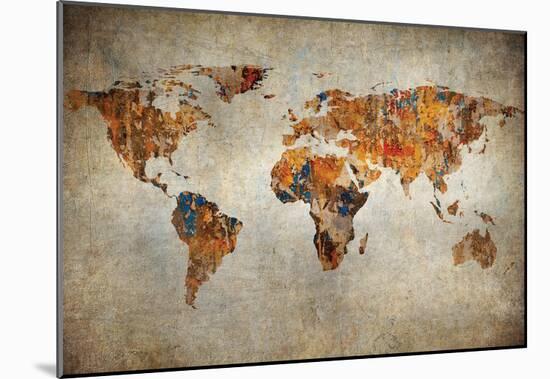 Grunge Map Of The World-null-Mounted Poster