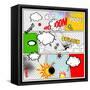 Grunge Retro Comic Speech Bubbles. Vector Illustration on Strip Background. Abstract Talking Clouds-Designer_things-Framed Stretched Canvas