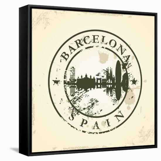 Grunge Rubber Stamp with Barcelona, Spain - Vector Illustration-ojal02-Framed Stretched Canvas