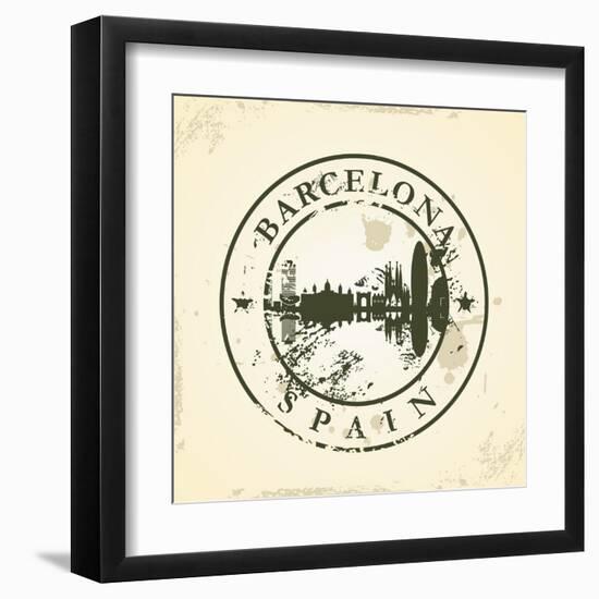 Grunge Rubber Stamp with Barcelona, Spain - Vector Illustration-ojal02-Framed Art Print