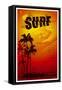 Grunge Surf Poster with Palms and Sunset-locote-Framed Stretched Canvas