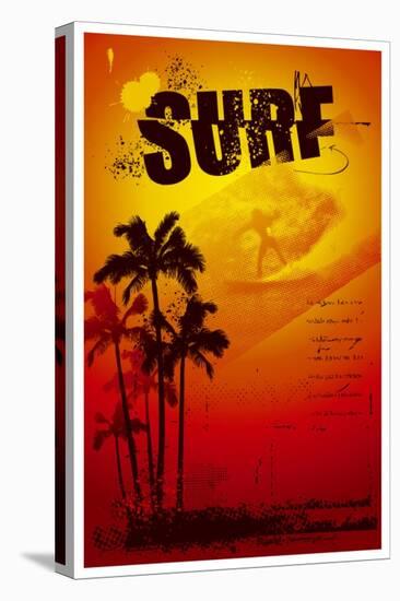 Grunge Surf Poster with Palms and Sunset-locote-Stretched Canvas