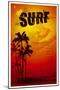 Grunge Surf Poster with Palms and Sunset-locote-Mounted Art Print