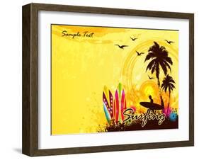 Grunge Surfer Poster / Tropical Background with Surfer-Orgus88-Framed Art Print