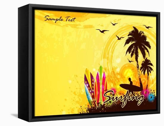 Grunge Surfer Poster / Tropical Background with Surfer-Orgus88-Framed Stretched Canvas