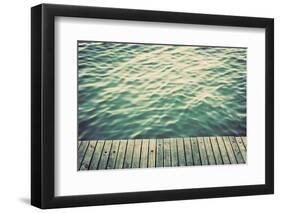 Grunge Wood Boards of a Pier over Ocean with Rippling Waves. Vintage Background-Michal Bednarek-Framed Photographic Print