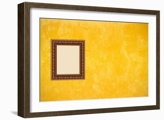 Grunge Yellow or Gold Stucco Wall with Empty Picture Frame-Virtuelle-Framed Art Print