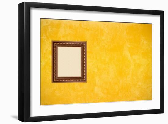 Grunge Yellow or Gold Stucco Wall with Empty Picture Frame-Virtuelle-Framed Art Print