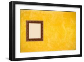 Grunge Yellow or Gold Stucco Wall with Empty Picture Frame-Virtuelle-Framed Art Print