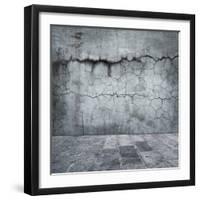 Grungy Distressed Stone Wall and Floor with Large Cracks-landio-Framed Art Print