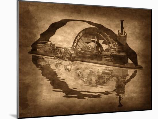 Grungy Steampunk Boat-paul fleet-Mounted Art Print