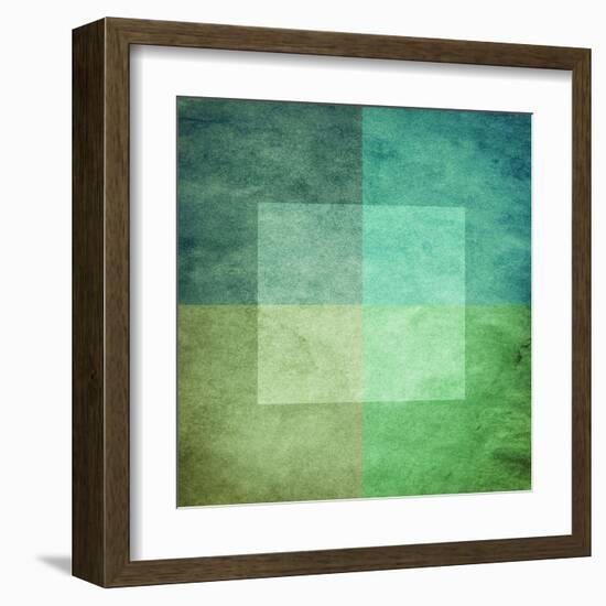 Grungy Watercolor-Like Graphic Abstract Background. Green-landio-Framed Art Print