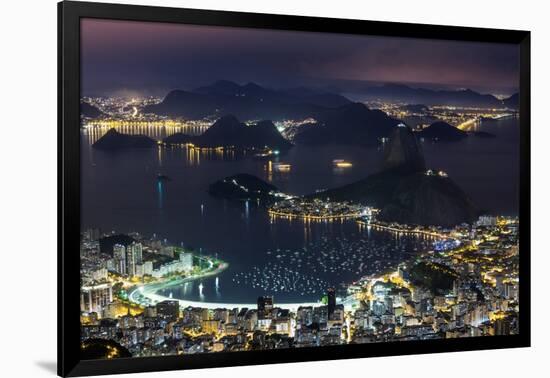 Guanabara Bay at Night, Rio De Janeiro..-Jon Hicks-Framed Photographic Print