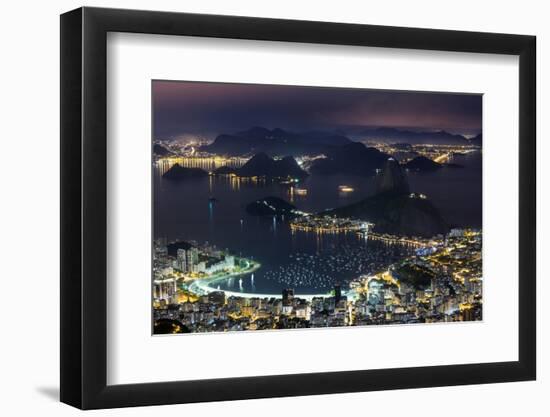 Guanabara Bay at Night, Rio De Janeiro..-Jon Hicks-Framed Photographic Print