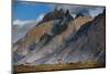 Guanacos Grazing with Cuernos Del Paine Peaks in the Background-Jay Goodrich-Mounted Photographic Print