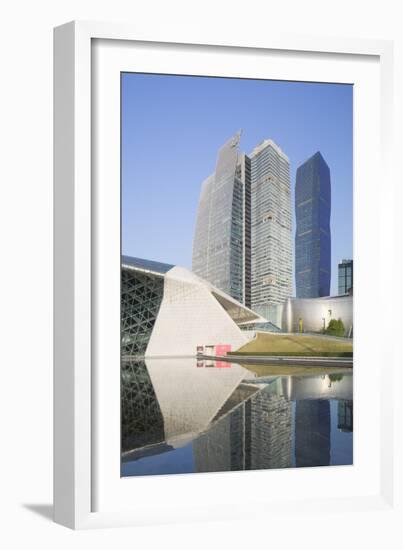 Guangzhou Opera House and Skyscrapers in Zhujiang New Town, Tian He, Guangzhou, Guangdong, China-Ian Trower-Framed Photographic Print