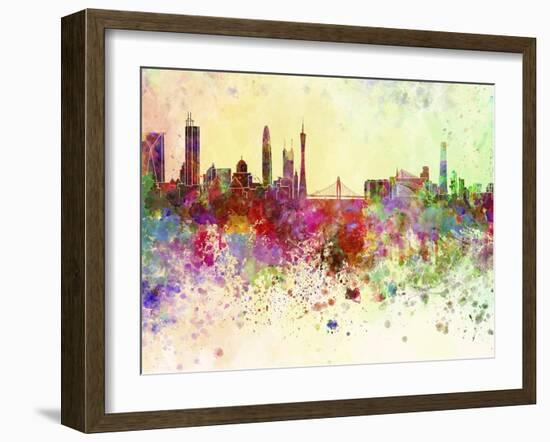 Guangzhou Skyline in Watercolor Background-paulrommer-Framed Art Print