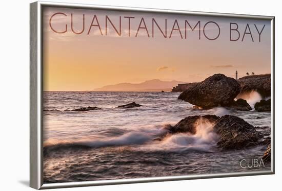 Guantanamo Bay, Cuba - Golden Pink Sky and Ocean-Lantern Press-Framed Art Print